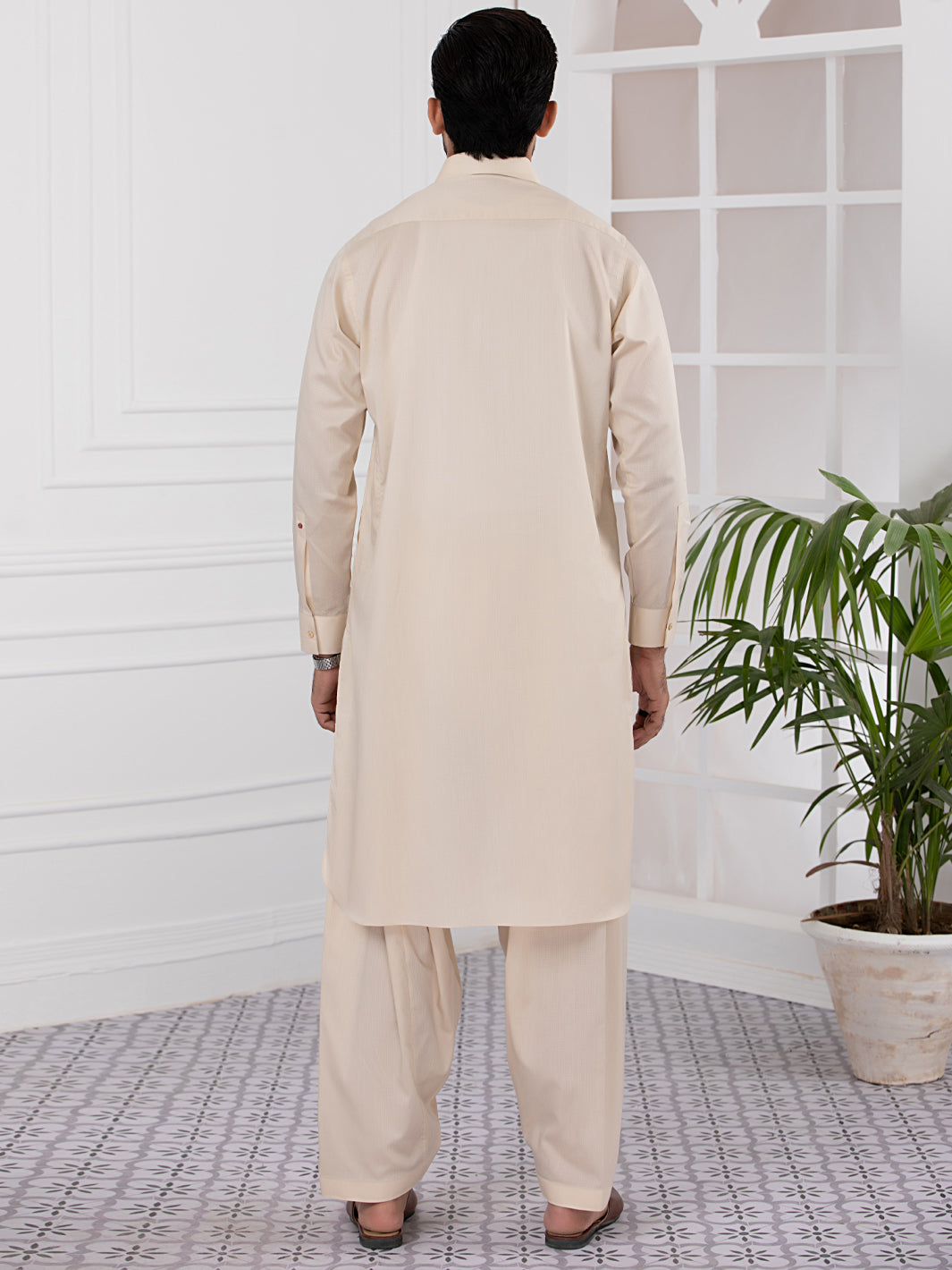 Cream Cotton Kameez Shalwar - ALWA-KS-335