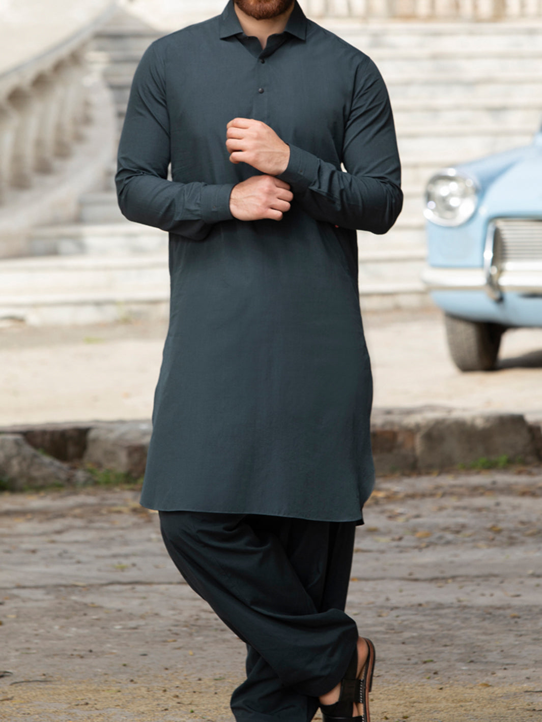 Green Cotton Kameez Shalwar - ALWA-KS-131