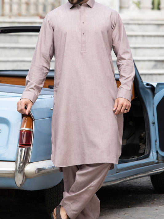 Light Brown Blended Kameez Shalwar - ALWA-KS-136