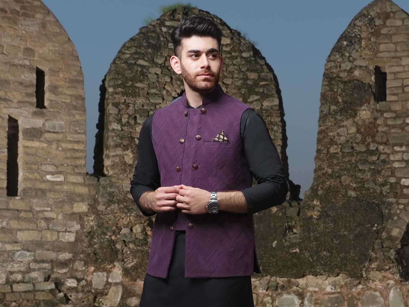Purple Jacquard Waistcoat - AL-WC-304