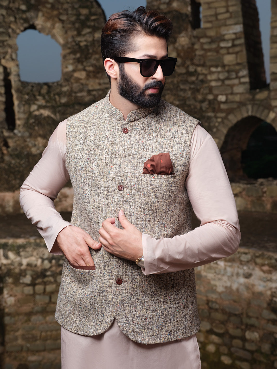 Light Brown Blended Waistcoat - AL-WC-339