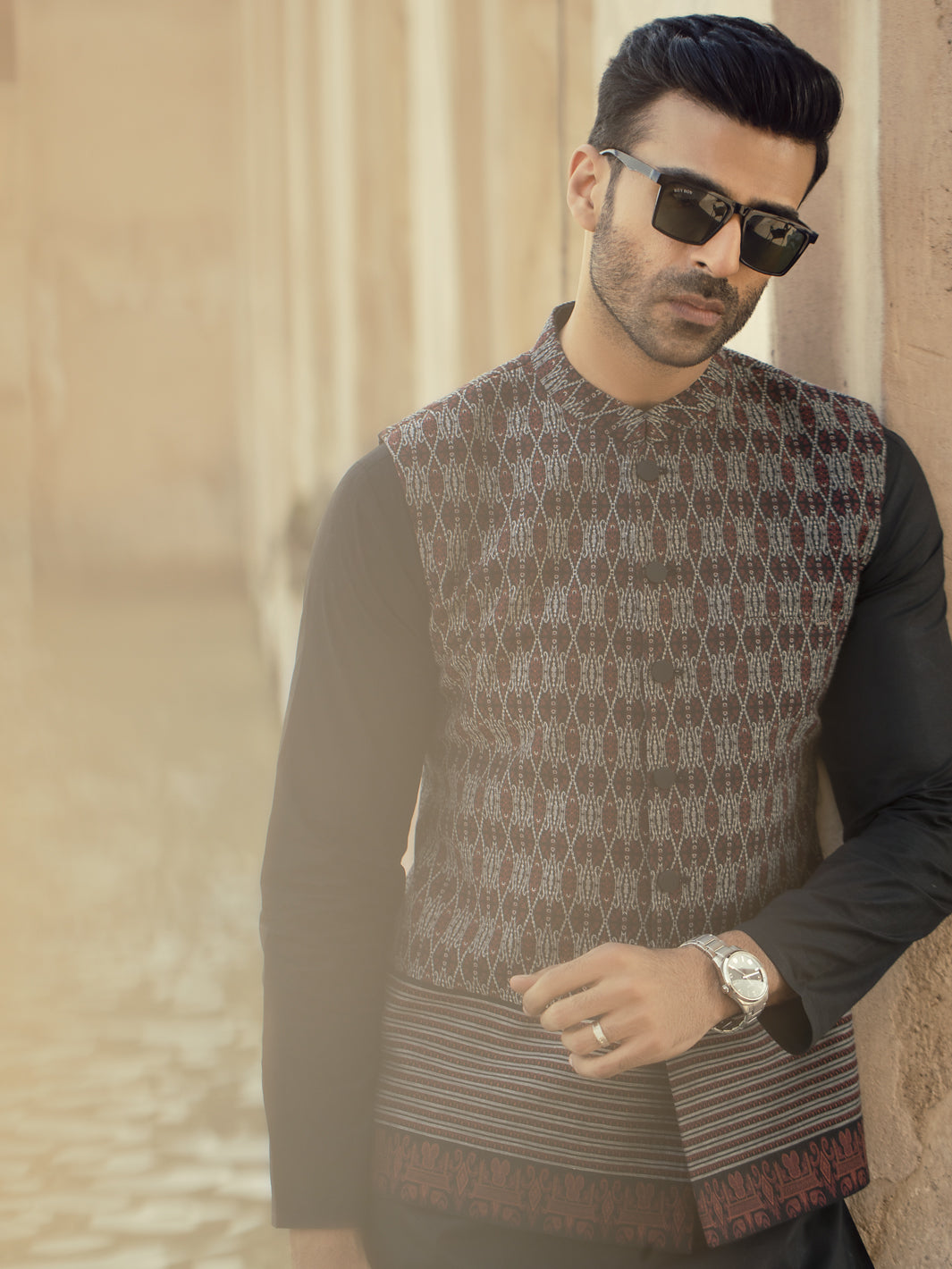 Maroon Woven Waistcoat - AL-WC-354