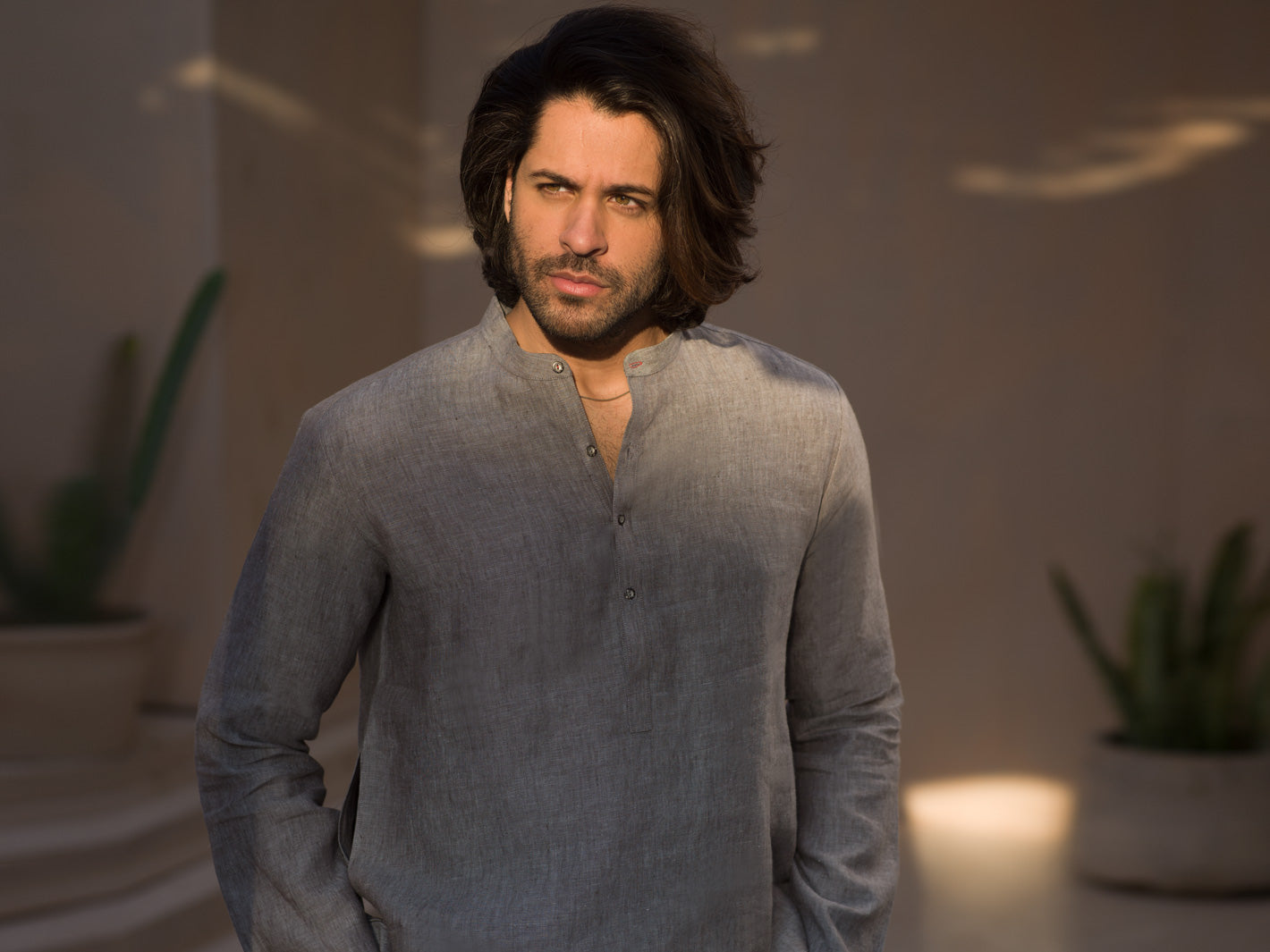 Grey Yarn Dyed Short Kurta - ALCR-K-005 - Almirah Online