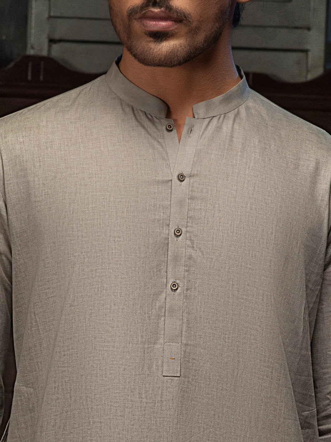 Khaki Linen Short Kurta - ALCR-K-012 - Almirah Online