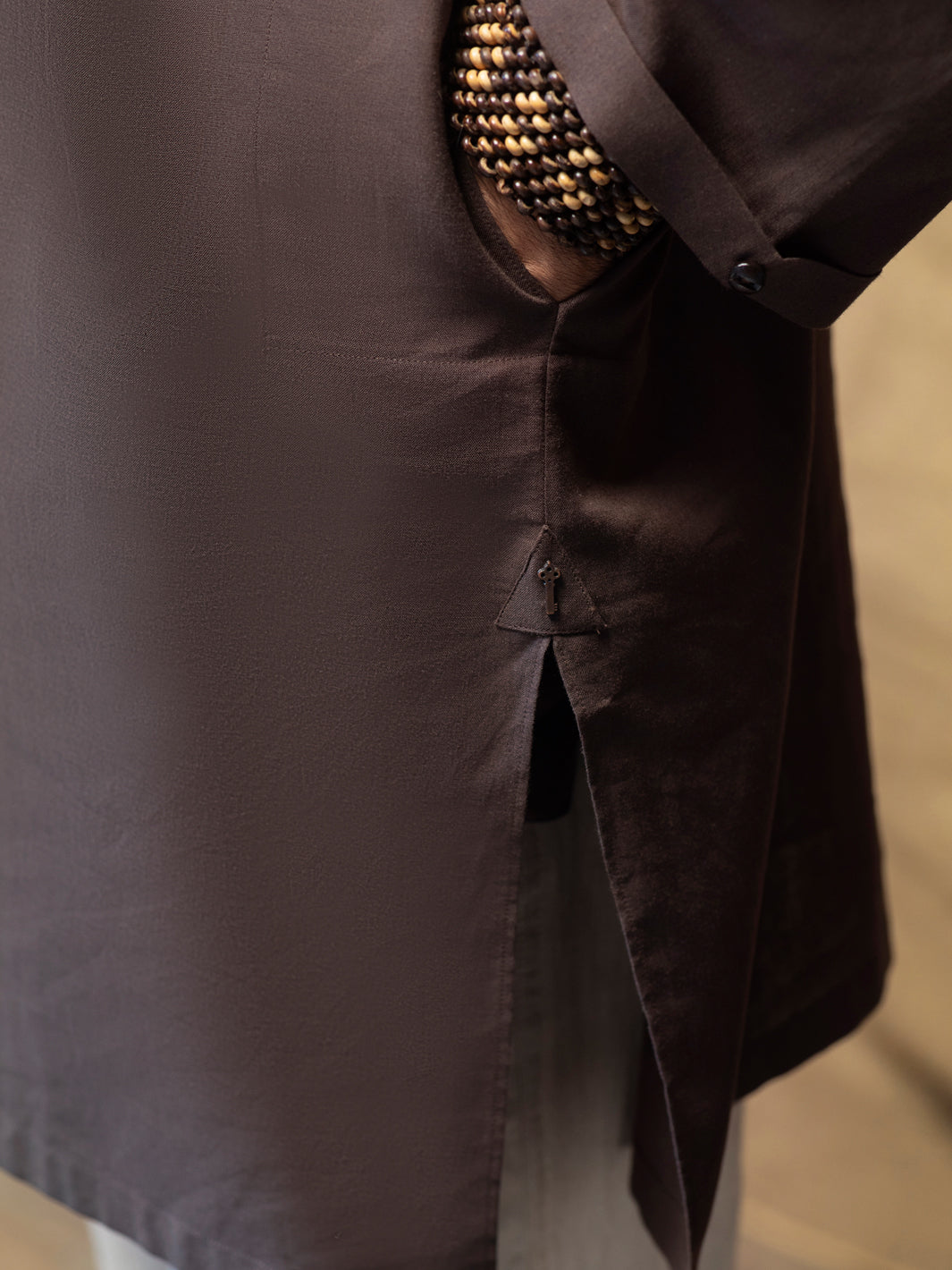 Brown Linen Short Kurta - ALCR-K-016 - Almirah Online