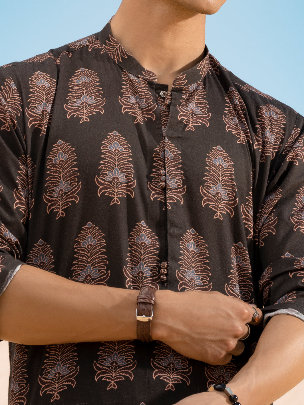 Dark Brown Cotton Short Kurta - ALCR-K-034