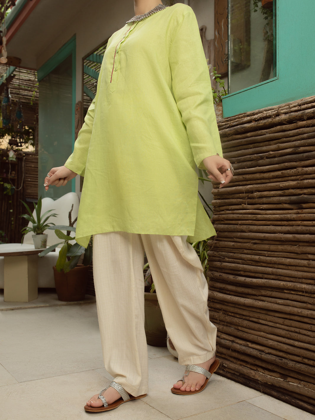 Parrot Green Blended Tunic - ALCR-LK-1065