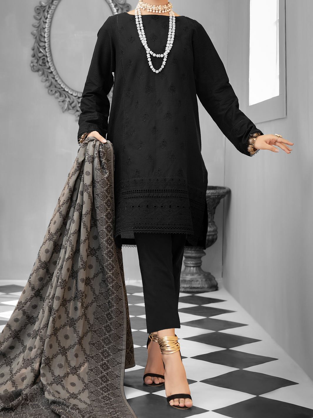 Black Cotton Dobby 3 Piece Stitched - ALP-1027
