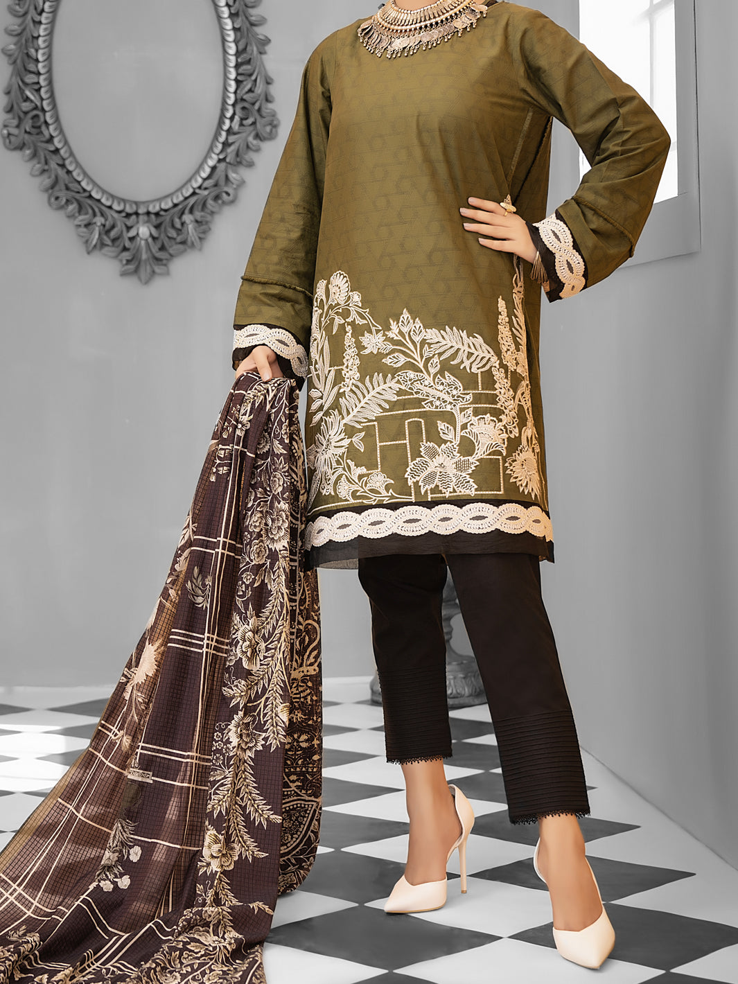 Olive Green Cambric 2 Piece Stitched - ALP-1031
