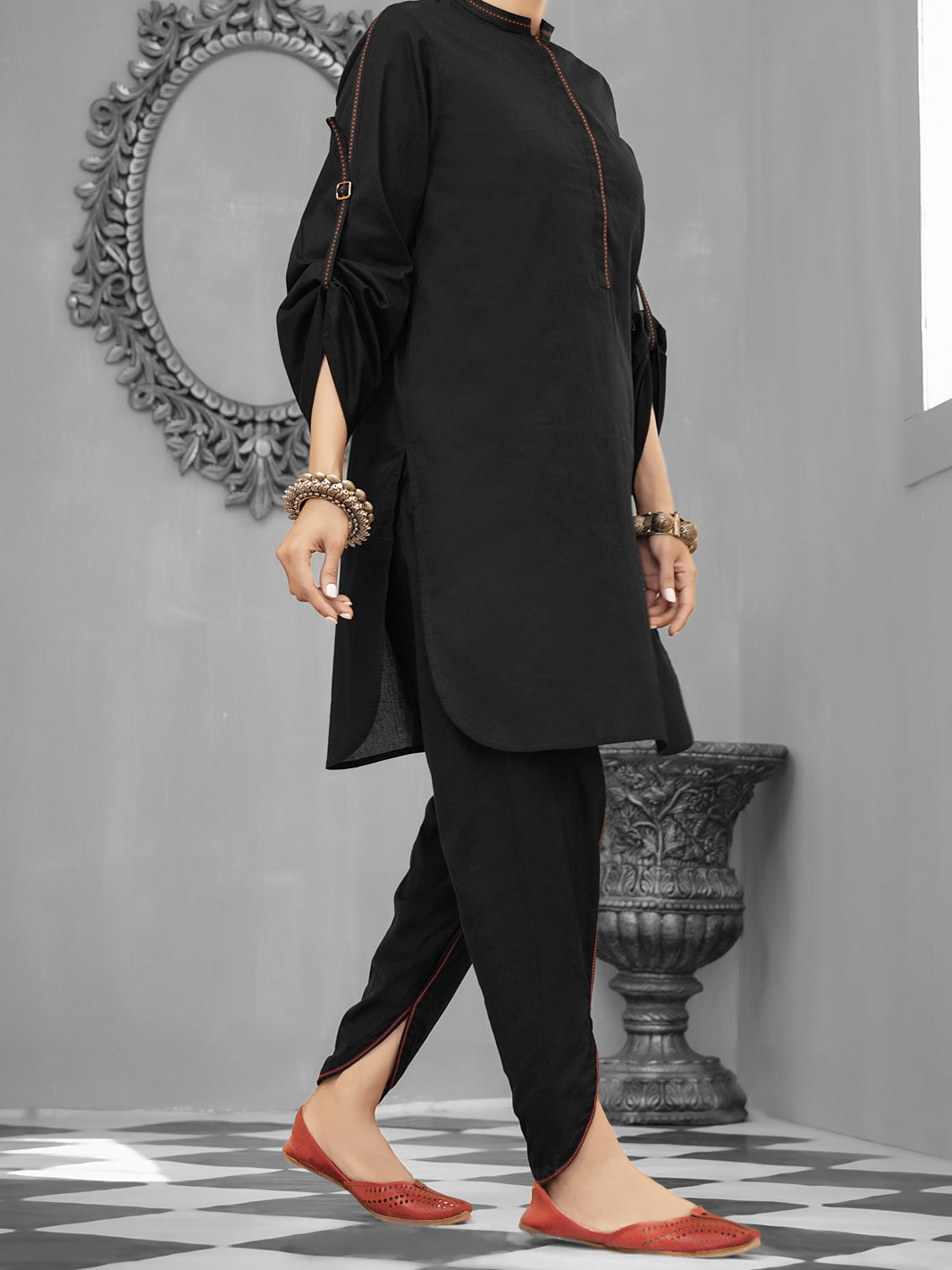 Black Cambric 2 Piece Stitched - ALP-1034