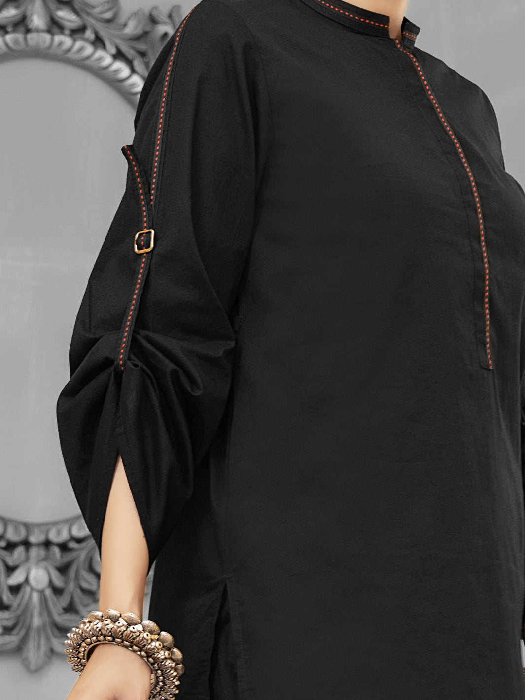Black Cambric 2 Piece Stitched - ALP-1034