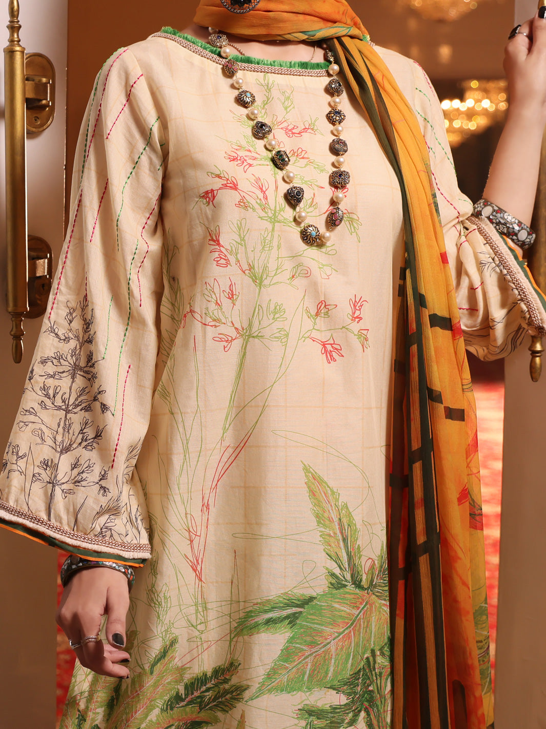 Cream Lawn 3Pc Stitched - ALP-3PS-1036/S