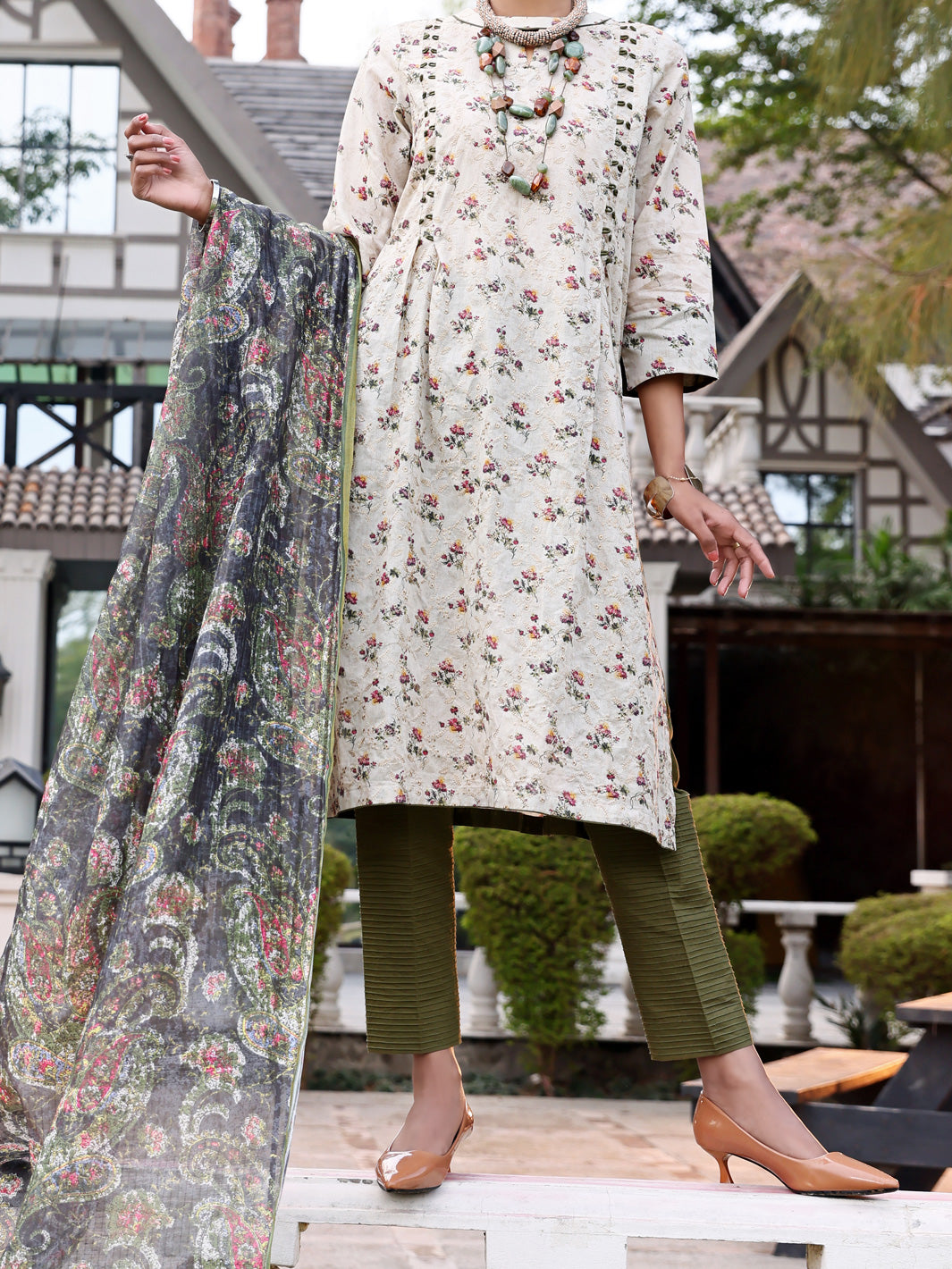 Beige Lawn 3Pc Unstitched - ALP-3PS-1046