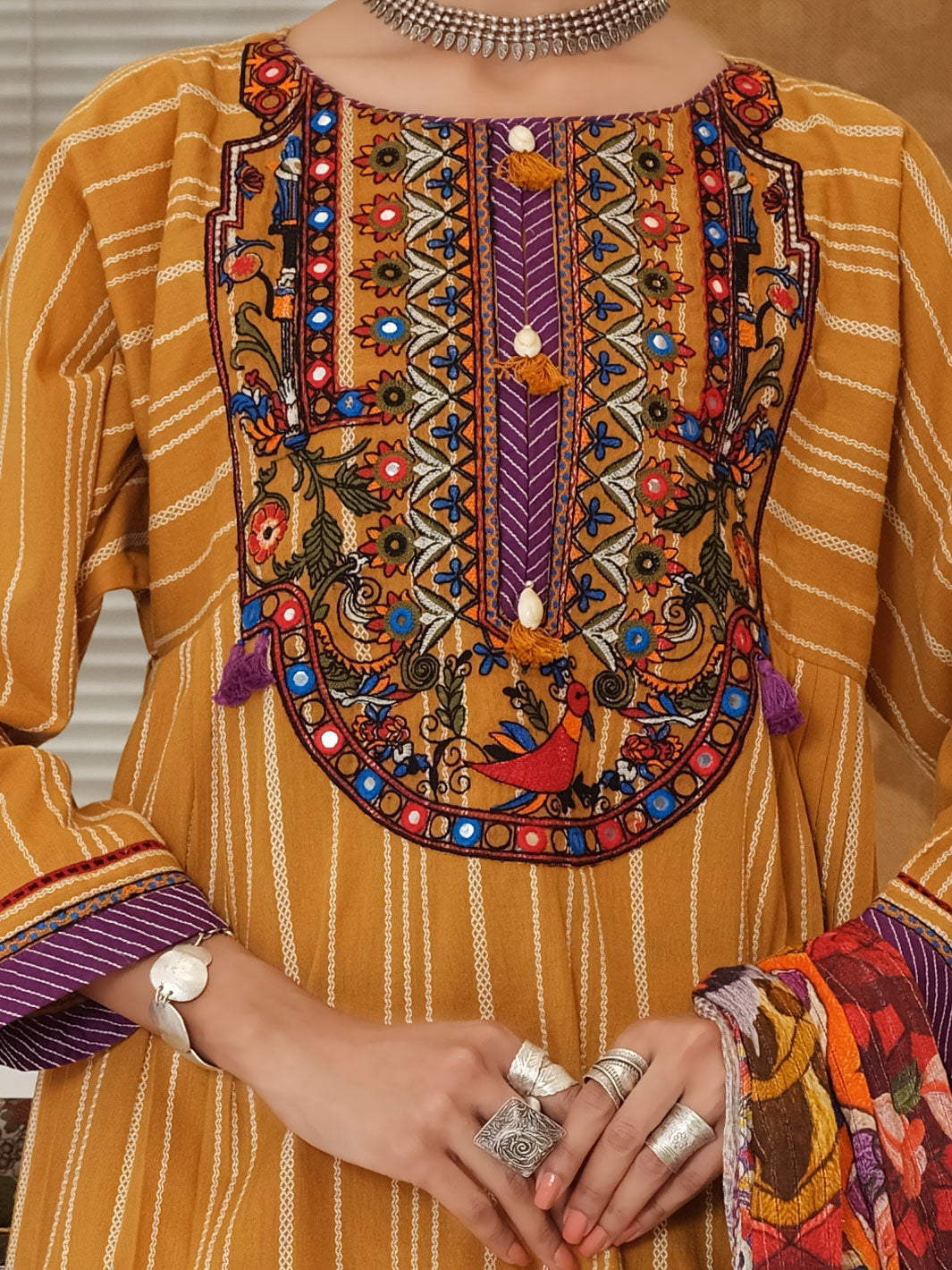 Mustard Yarn Dyed Jacquard 3Pc Stitched - ALP-3PS-1049/S