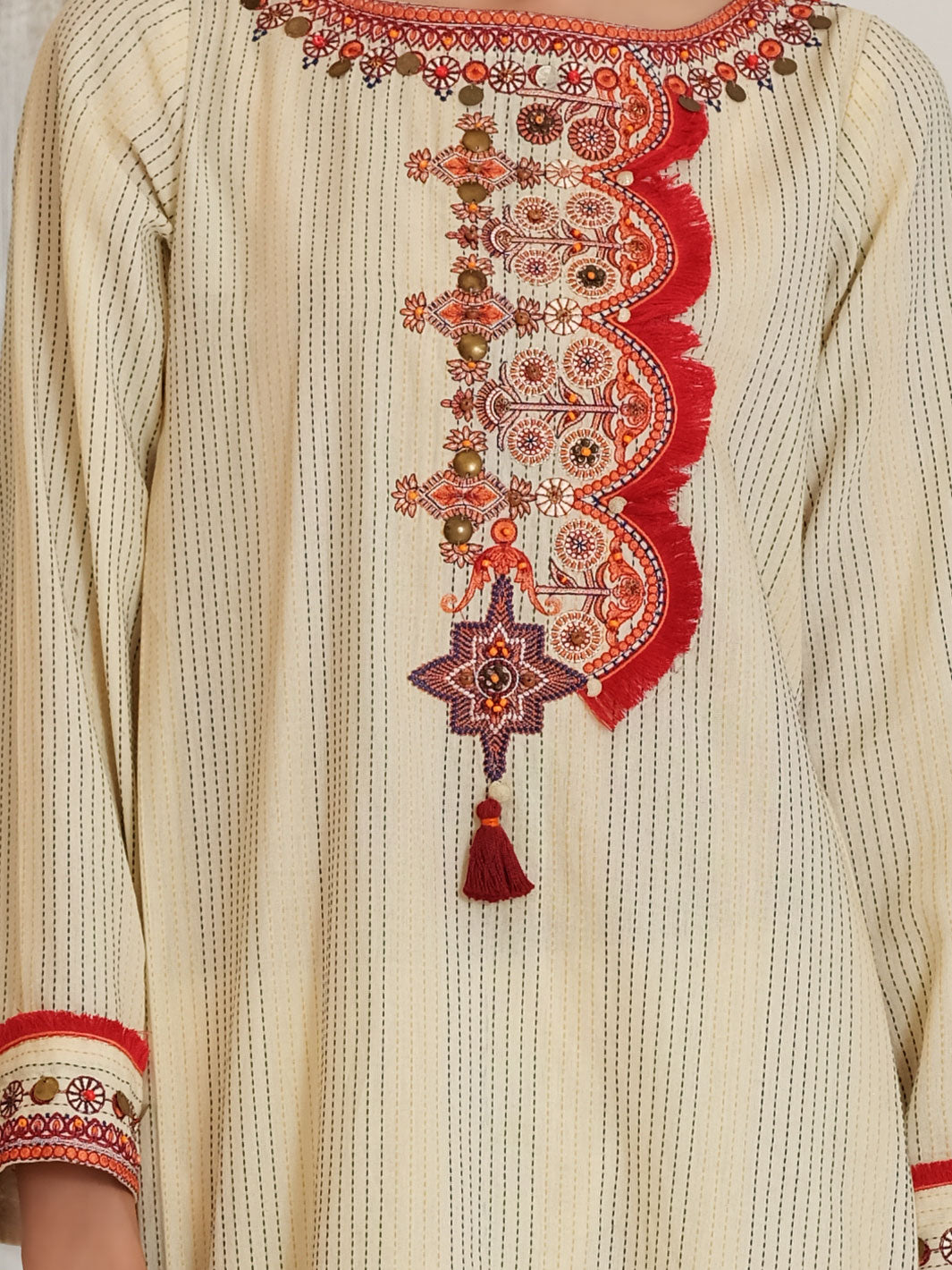 Off White Yarn Dyed Jacquard 3 Piece Stitched - ALP-3PS-1053/S