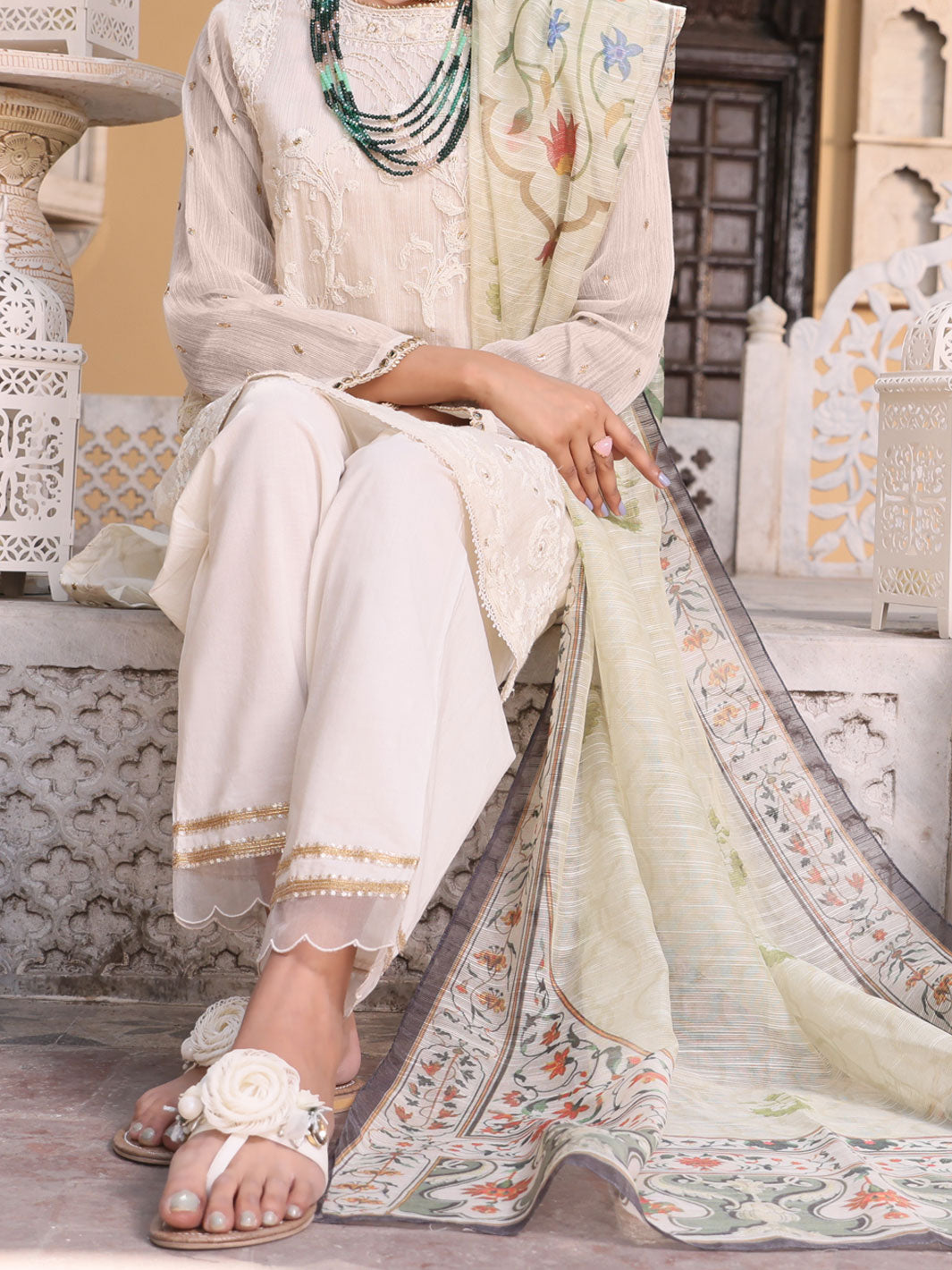 White Khaddi 3Pc Stitched - ALP-3PS-1073/S