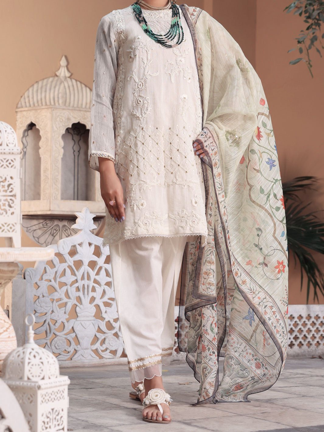 White Khaddi 3Pc Stitched - ALP-3PS-1073/S