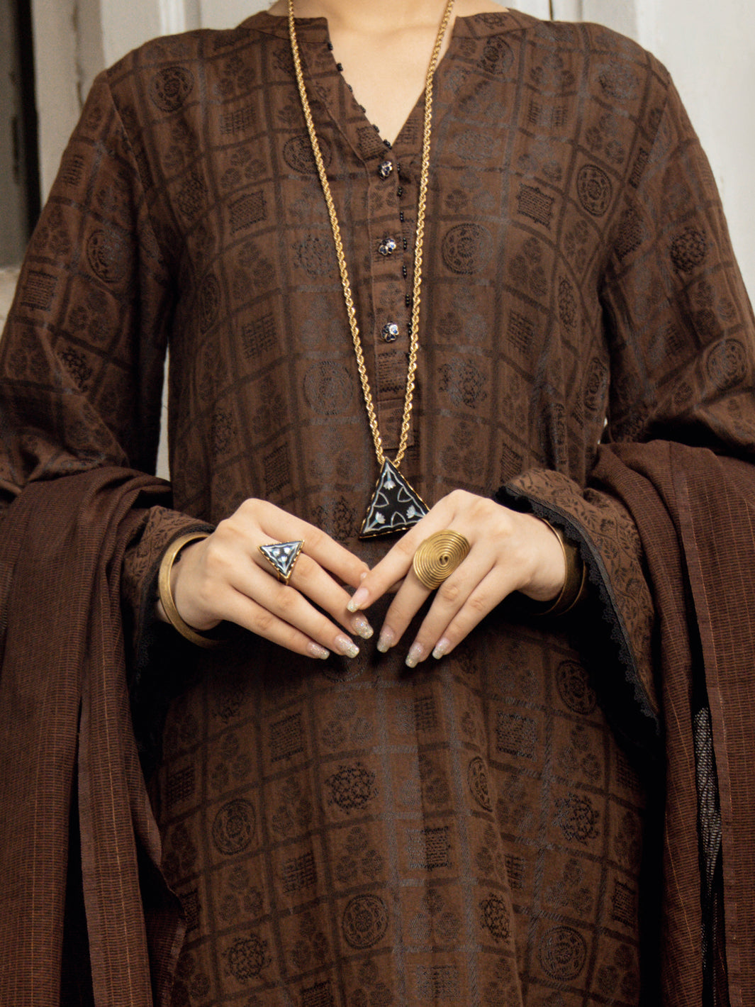 Brown Jacquard 3Pc Stitched - ALP-3PS-1170