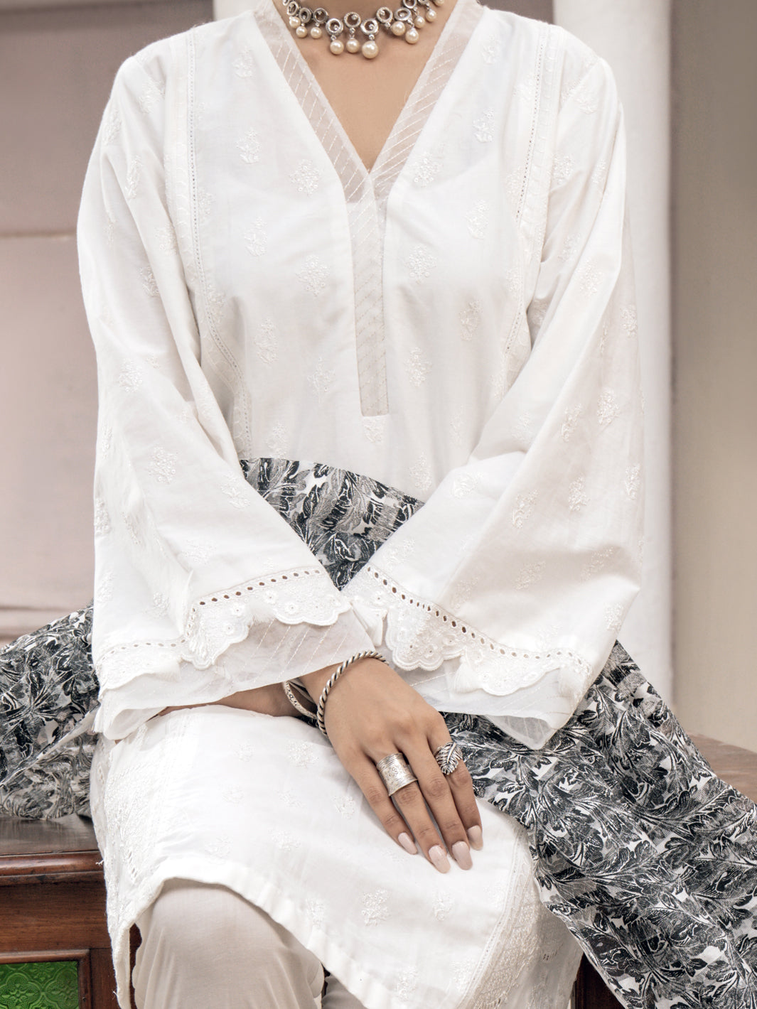 White Cambric 3Pc Stitched - ALP-3PS-1173