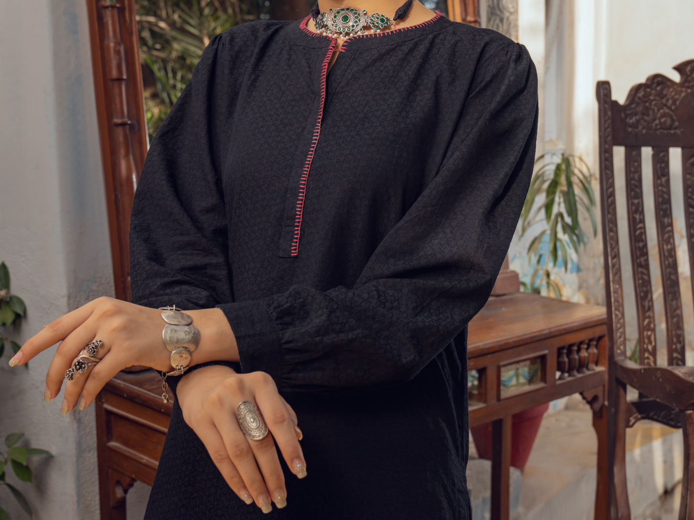 Black Jacquard 2 Piece Stitched - ALP-2PS-1174