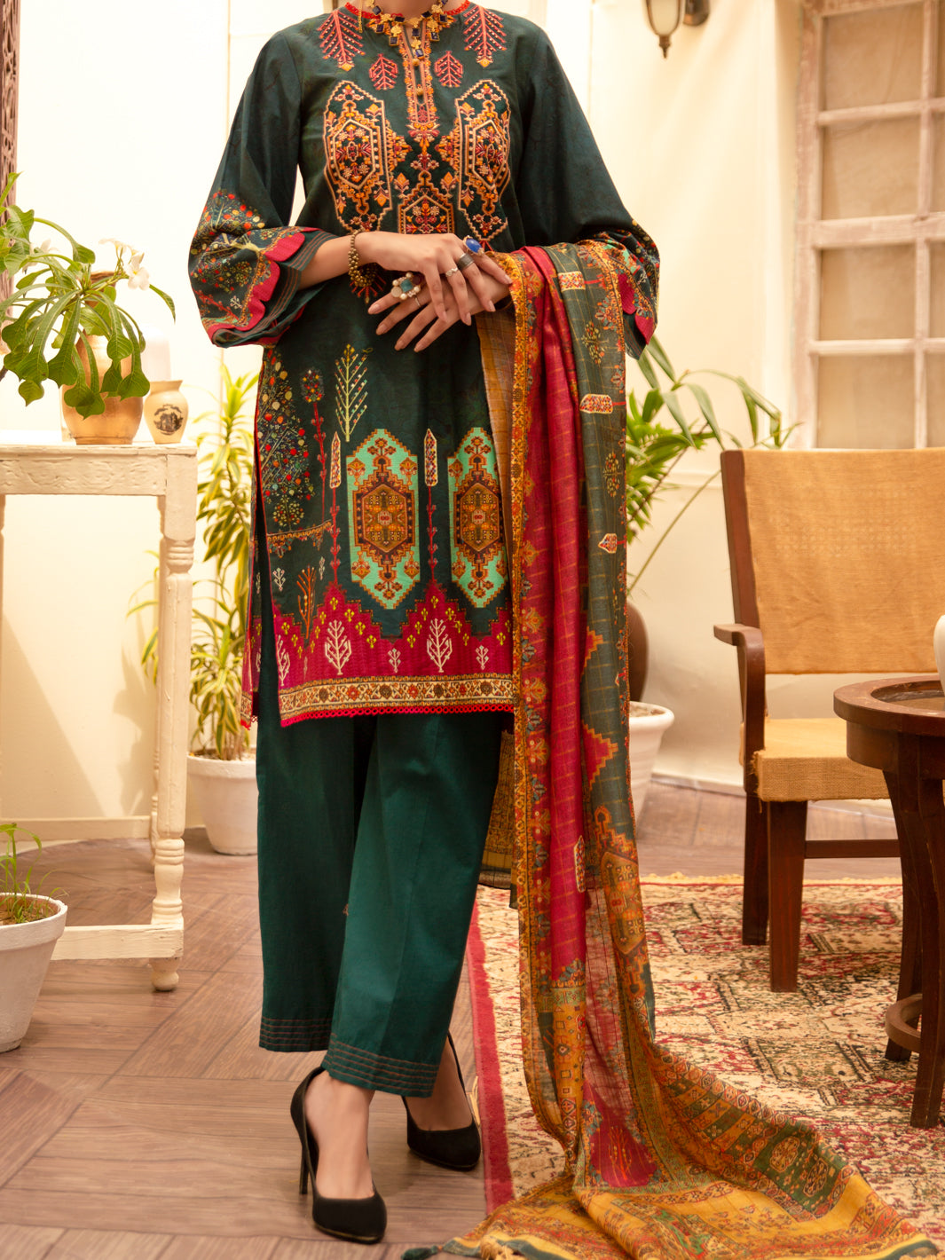 Teal Cambric 3Pc Stitched - ALP-3PS-1176