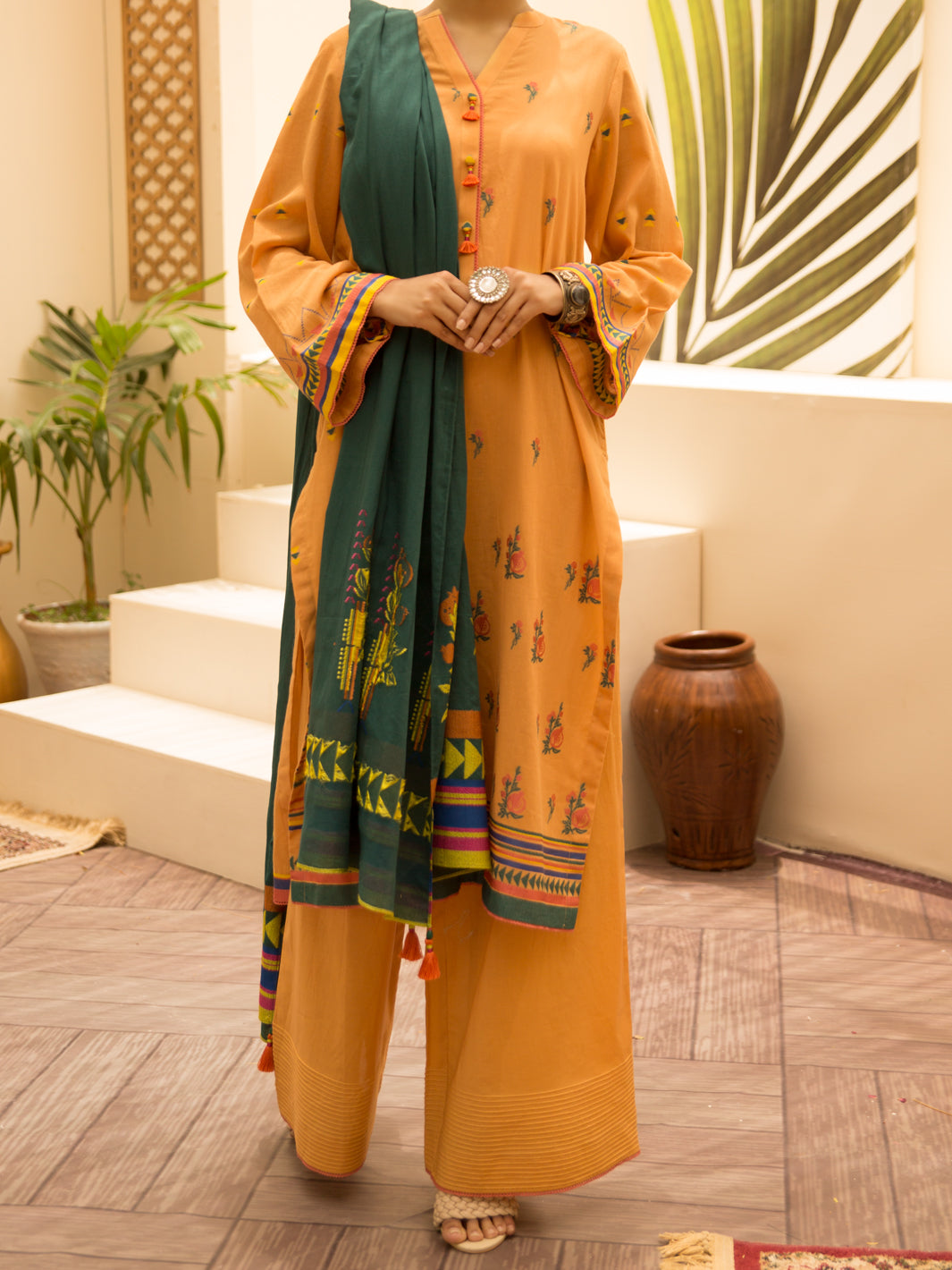 Mustard Jacquard 3 Piece Stitched - ALP-3PS-1159