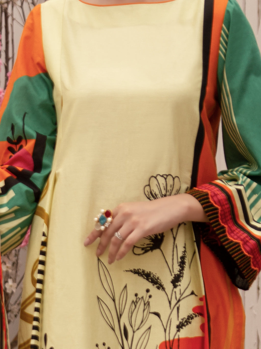 Beige Cambric 3 Piece Stitched - ALP-3PS-1183