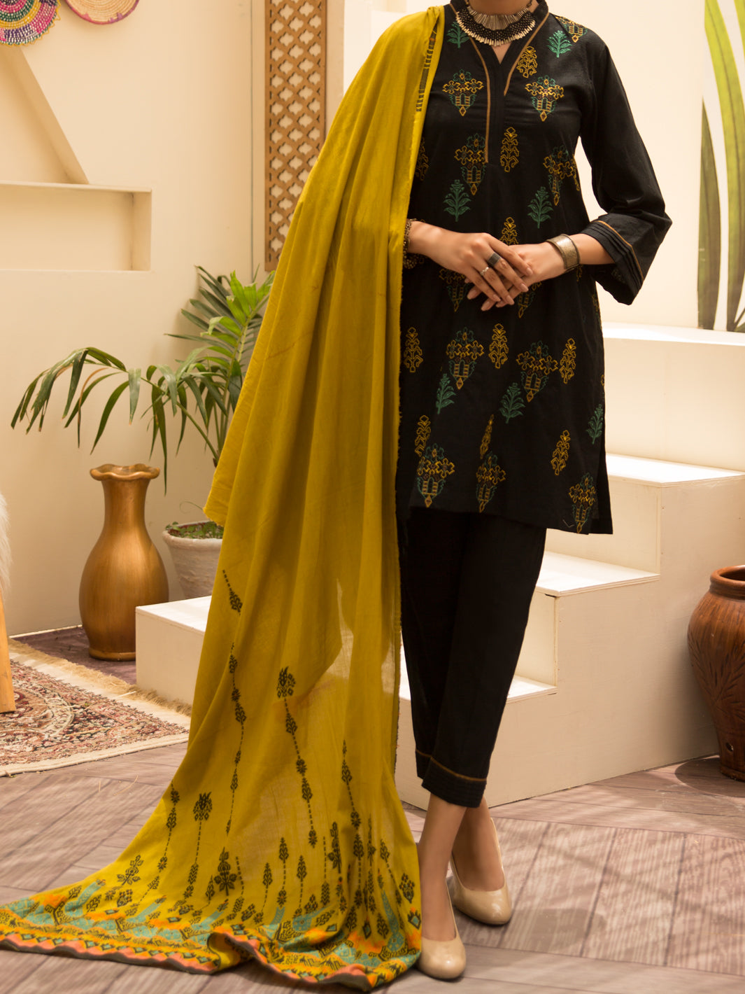 Black Dobby 3 Piece Stitched - ALP-3PS-1162