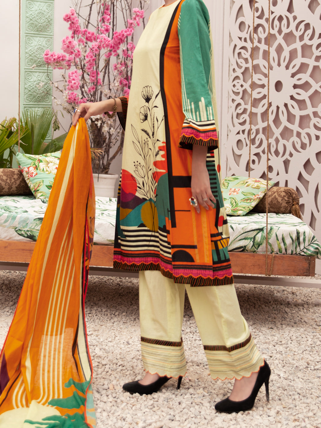 Beige Cambric 3 Piece Stitched - ALP-3PS-1183