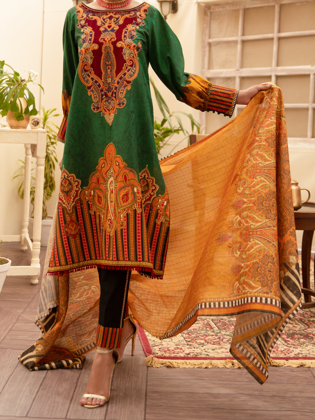 Green Cambric 3Pc Unstitched - ALP-3PS-1177