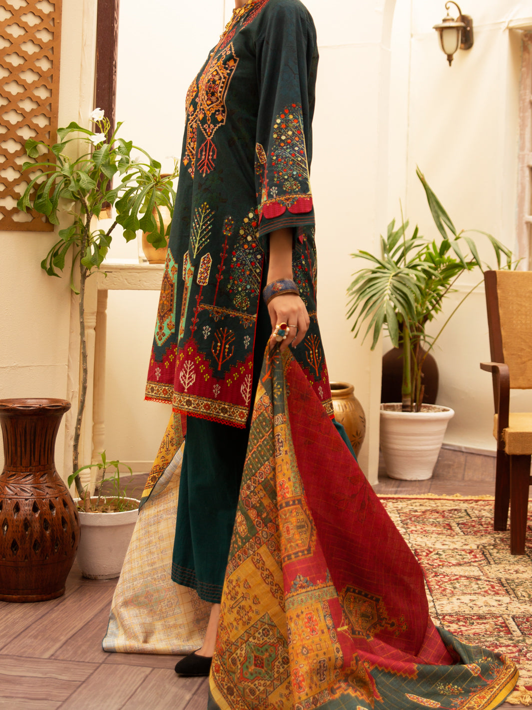 Teal Cambric 3Pc Stitched - ALP-3PS-1176