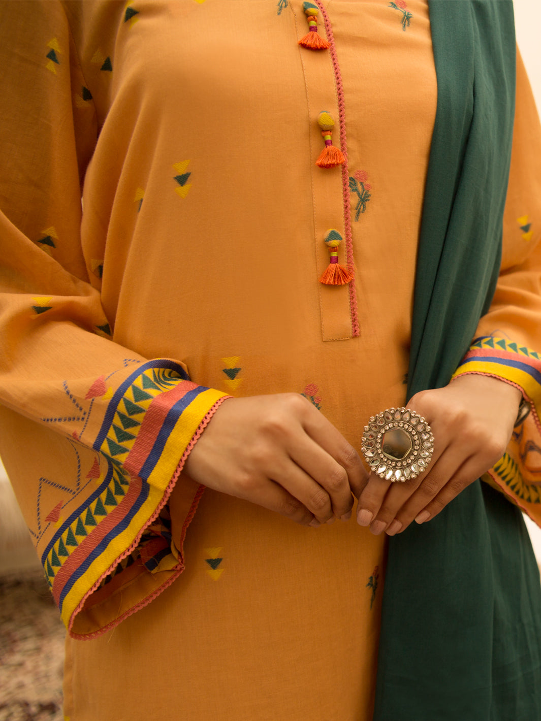 Mustard Jacquard 3 Piece Stitched - ALP-3PS-1159