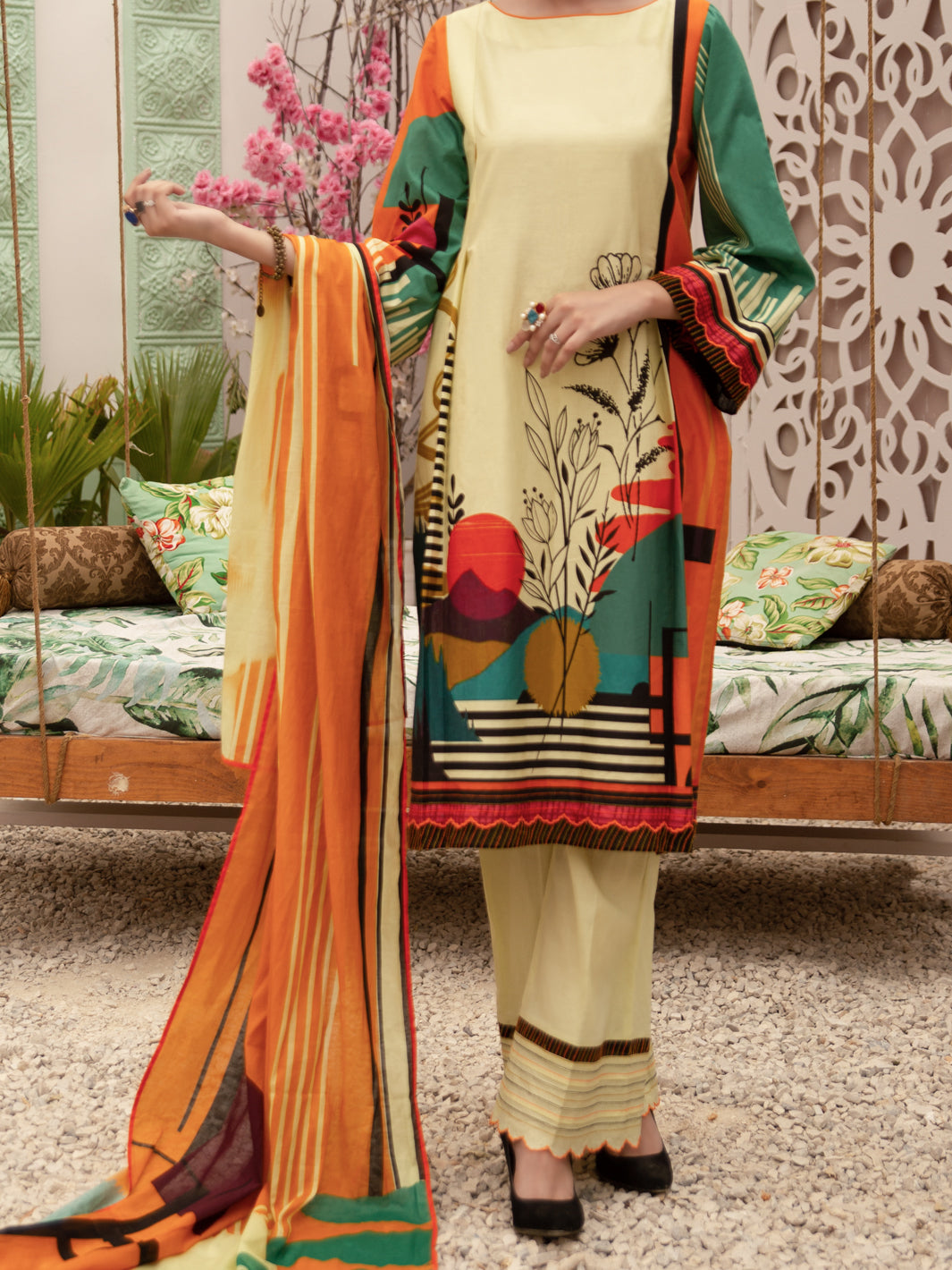 Beige Cambric 3 Piece Stitched - ALP-3PS-1183