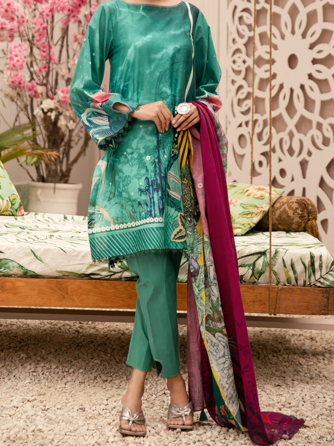 Teal Cambric 3Pc Unstitched - ALP-3PS-1186