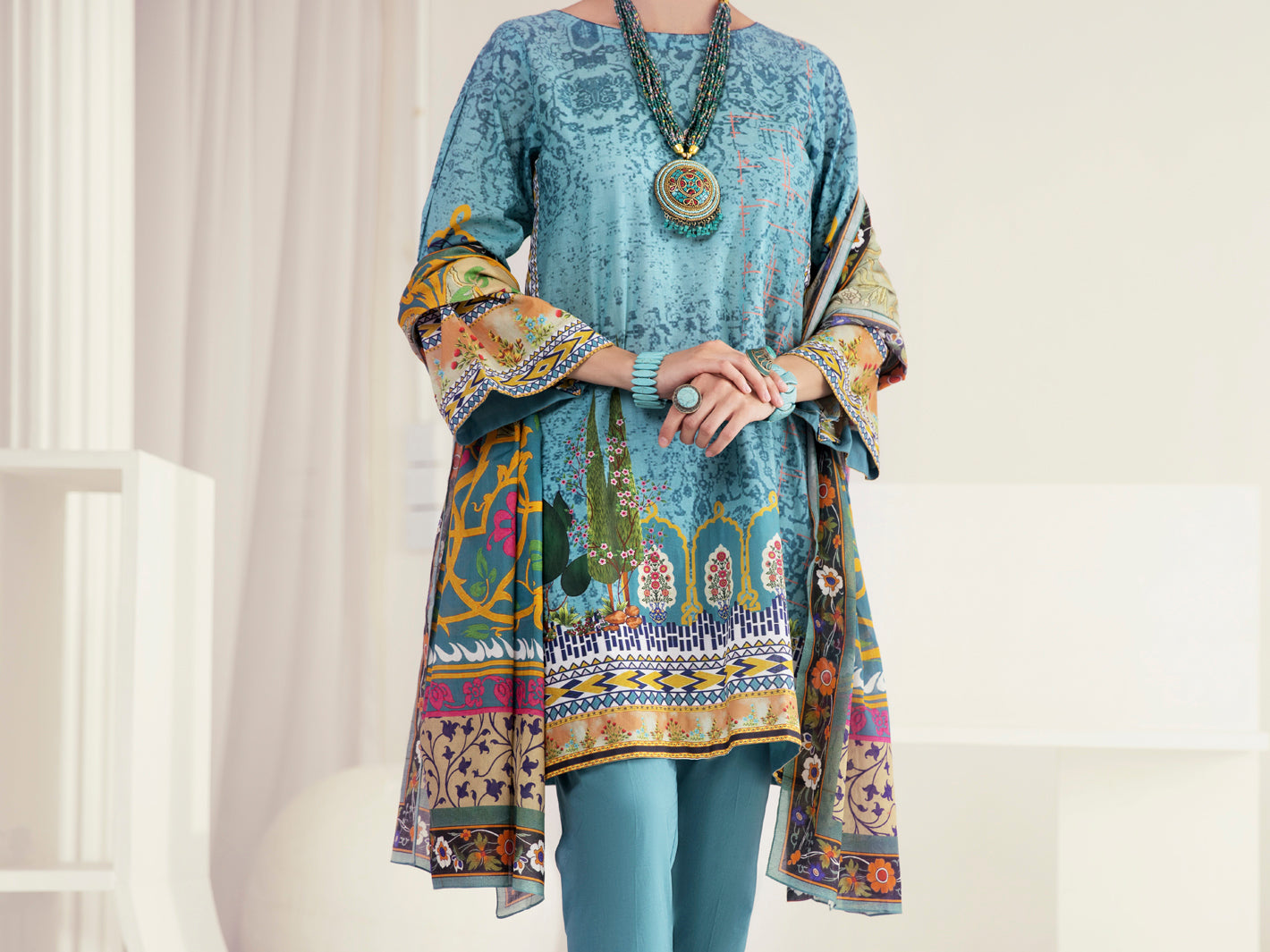 Teal Lawn 3 Piece Stitched - ALP-3PS-1239