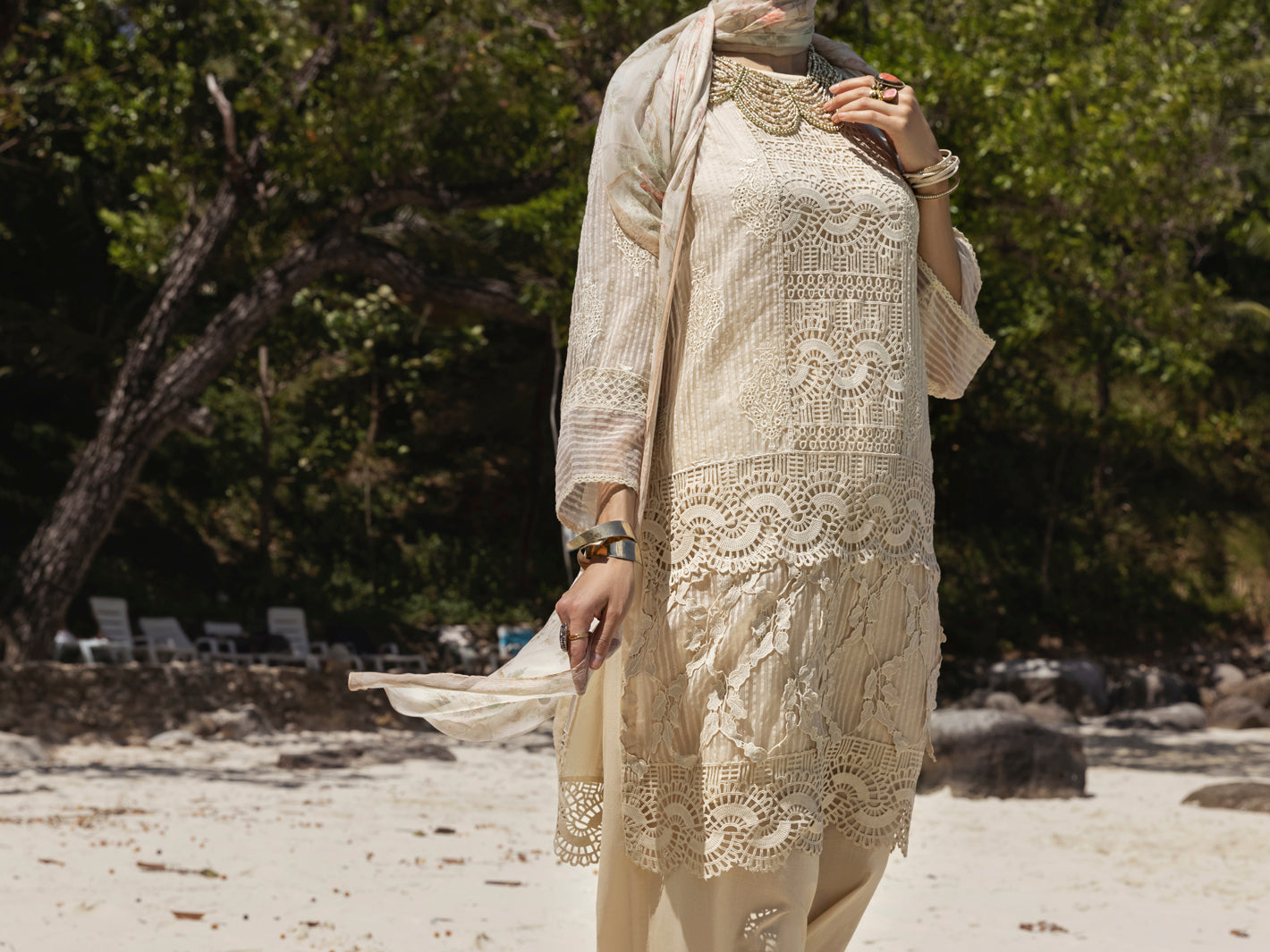 Off White Khaddi Net 3 Piece Unstitched - ALP-3PS-1270