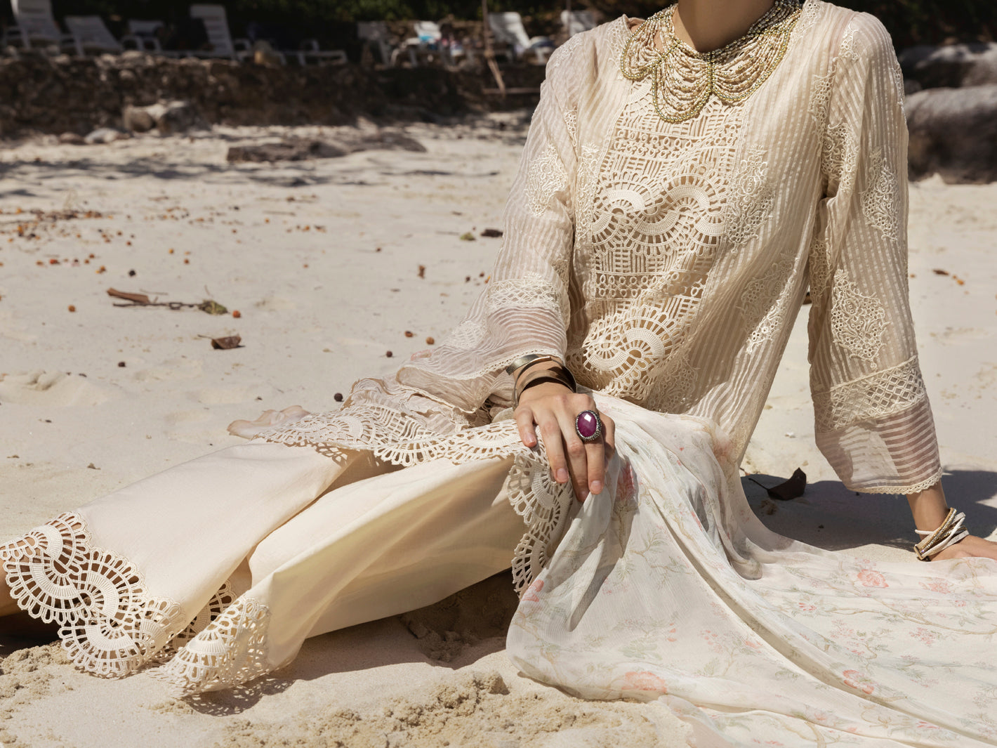 Off White Khaddi Net 3 Piece Unstitched - ALP-3PS-1270