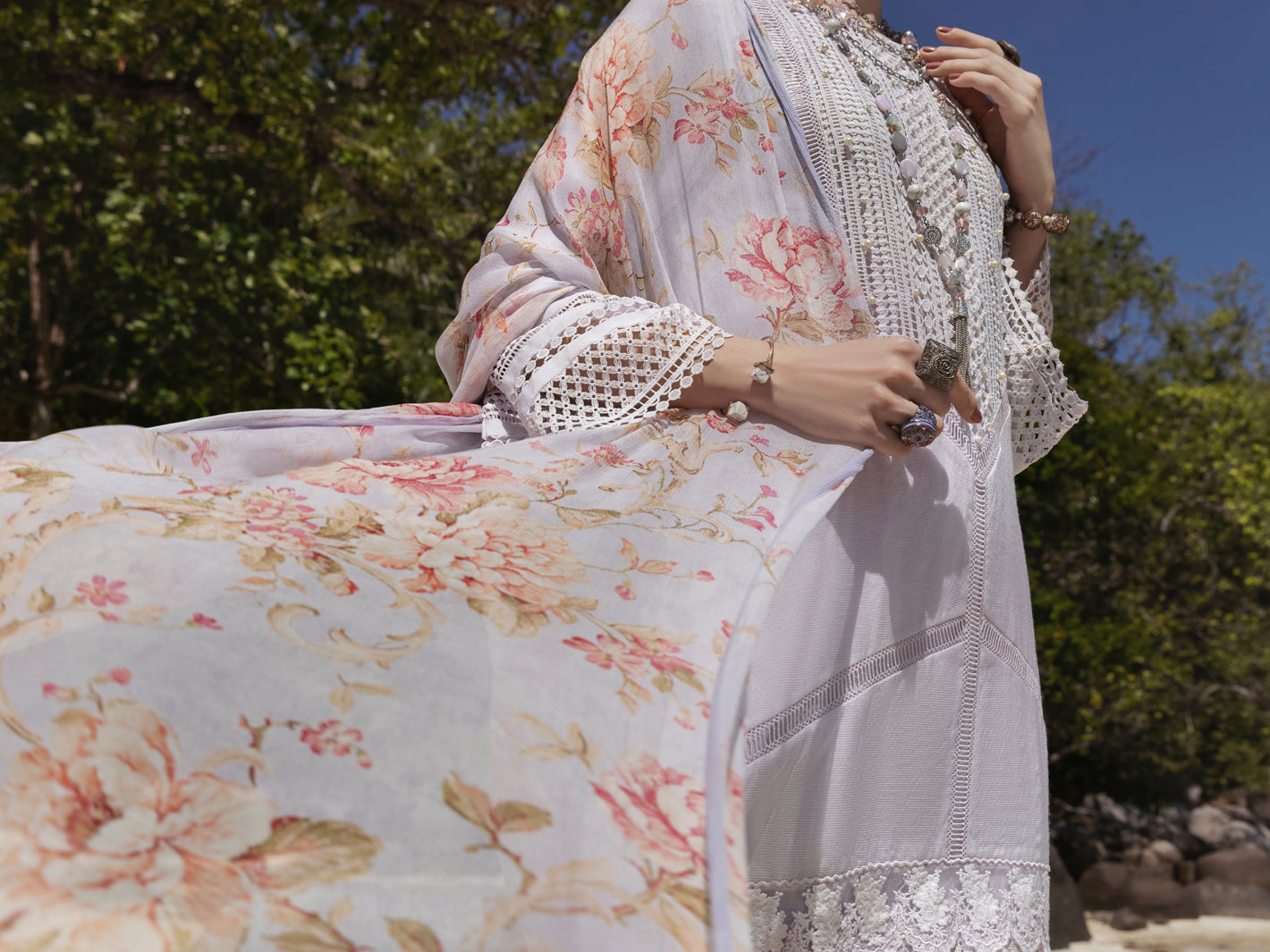 Light Purple Khaddi Net 3 Piece Unstitched - ALP-3PS-1272