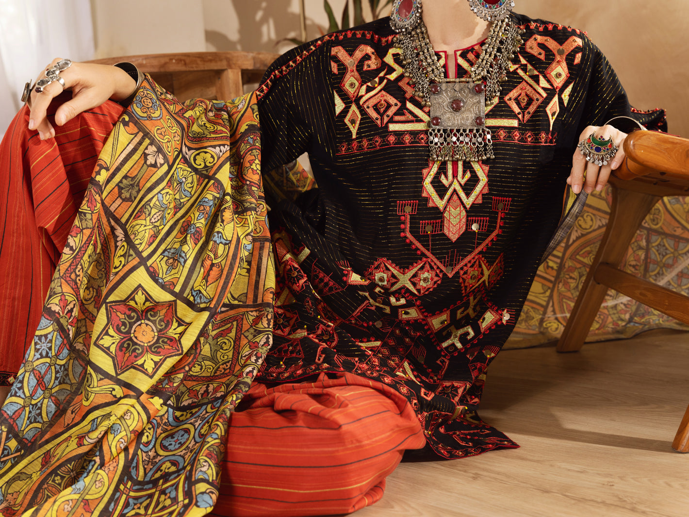 Black Lurex Jacquard 3Pc Unstitched - ALP-3PS-1304