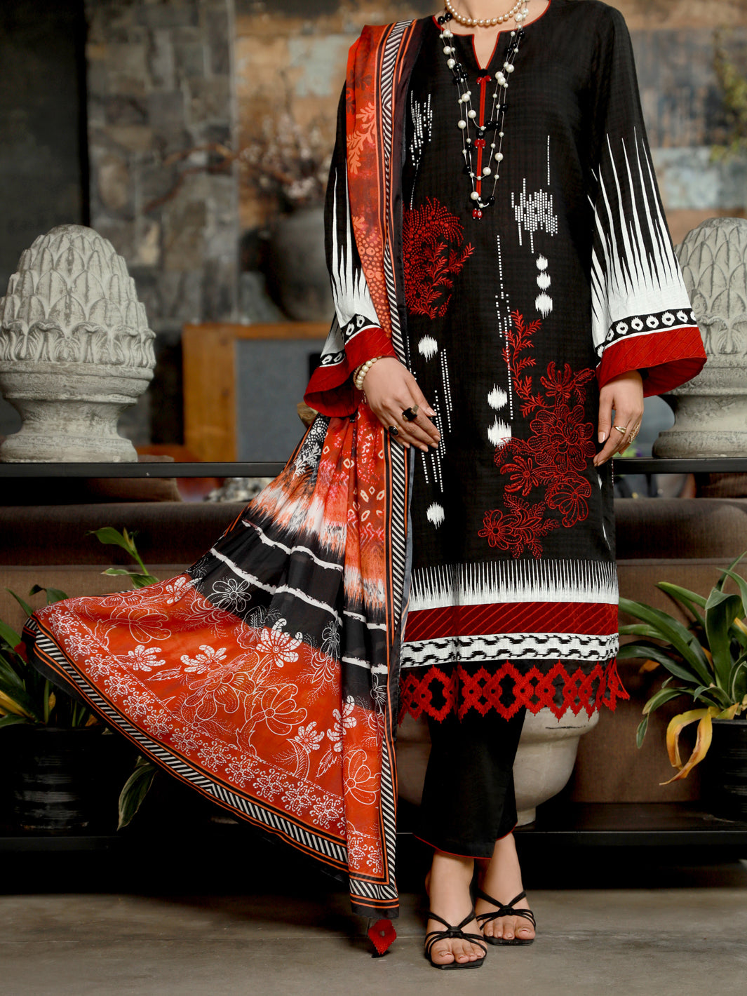 Black Jacquard 3Pc Unstitched - ALP-3PS-1389
