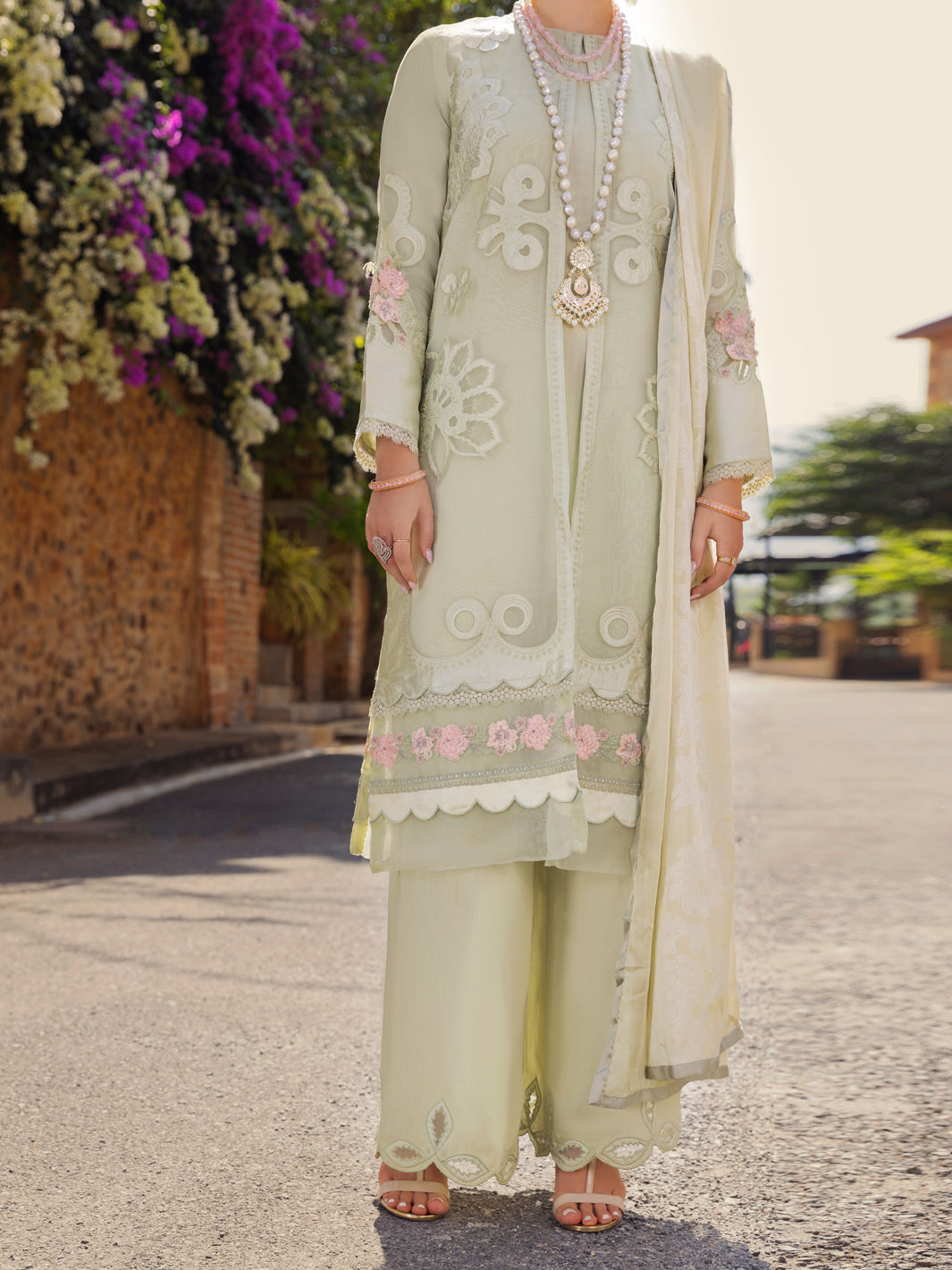Pista Green Organza 3 Piece Unstitched - ALP-3PS-1534