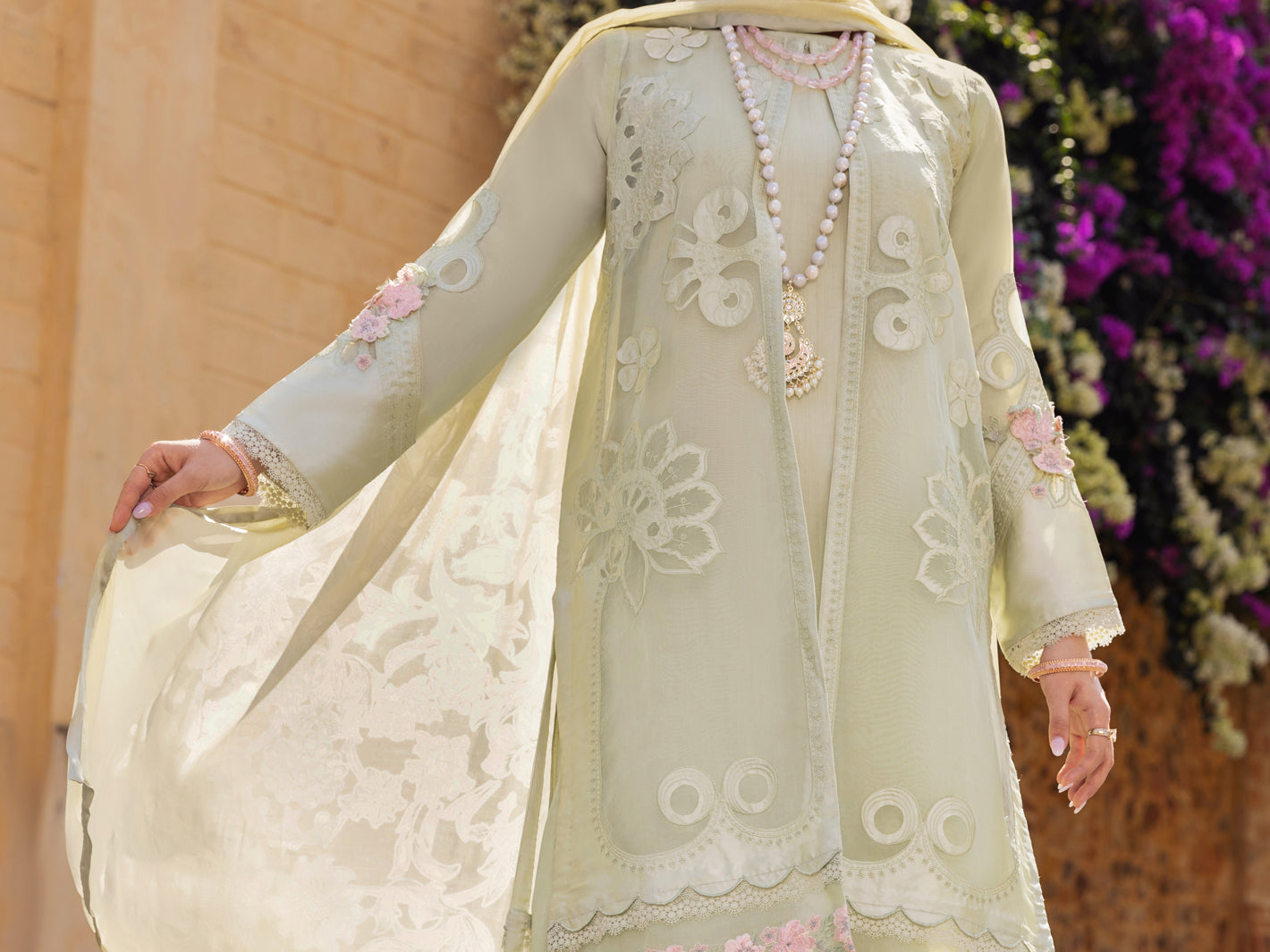 Pista Green Organza 3 Piece Unstitched - ALP-3PS-1534