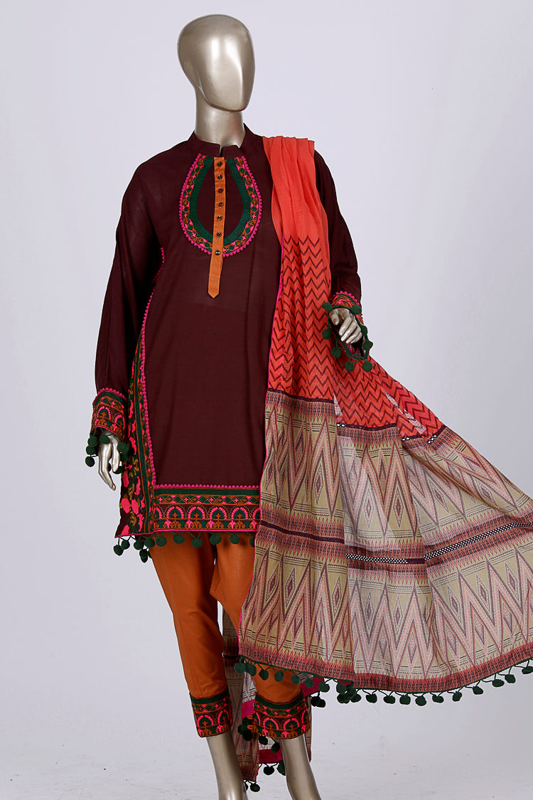 Maroon 3 Piece Stitched - ALP-352