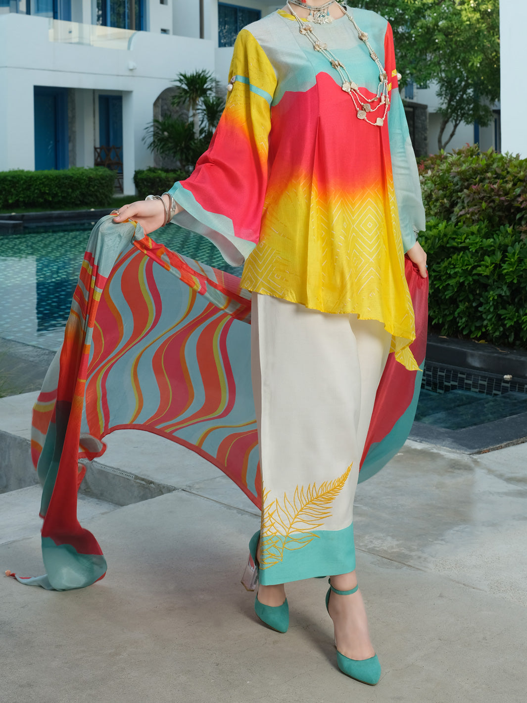 Orange Viscose Net 3 Piece Unstitched - ALP-3PS-839