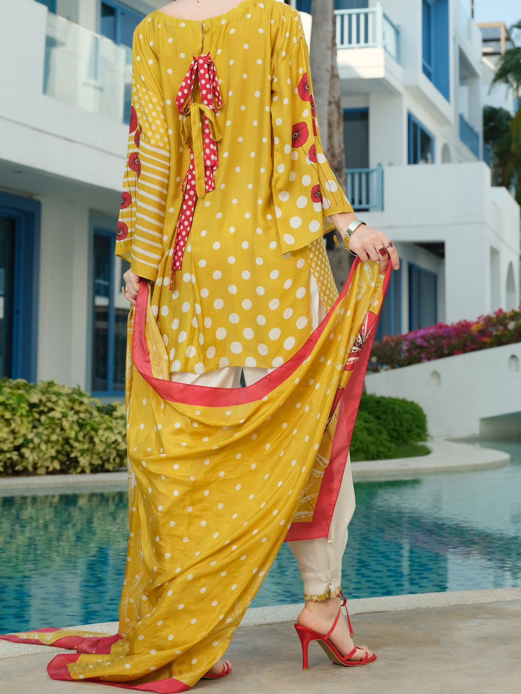 Yellow Viscose Net 3Pc Stitched - ALP-3PS-840