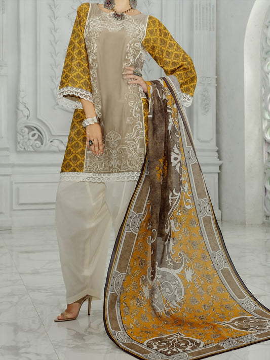 Brown Lawn 3Pc Unstitched - ALP-3PS-852