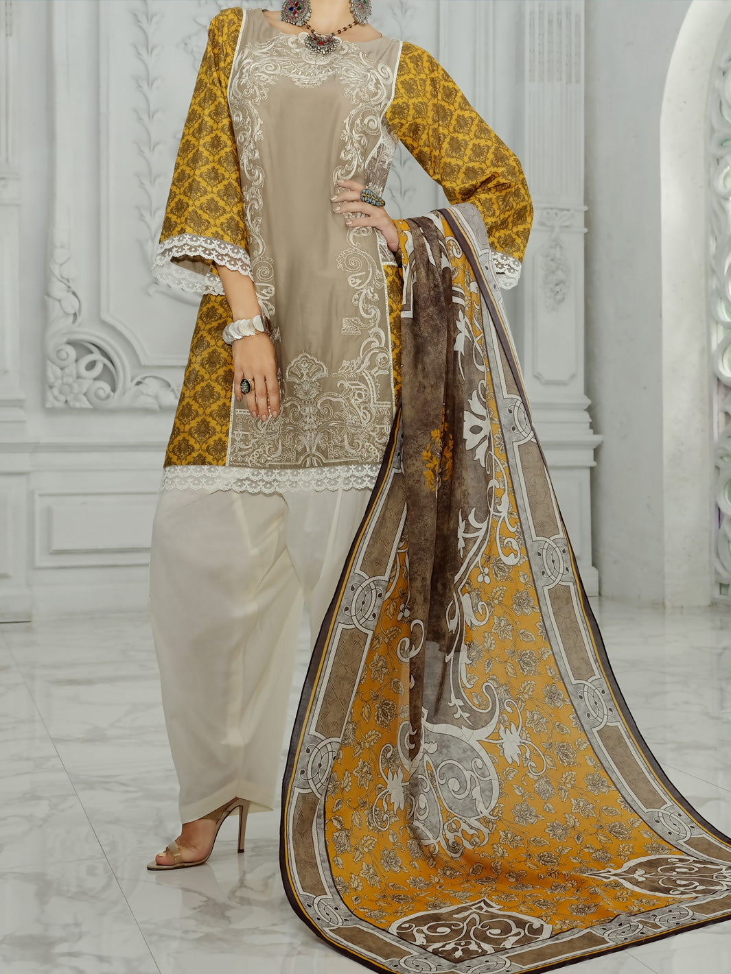 Brown Lawn 3Pc Stitched - ALP-3PS-852