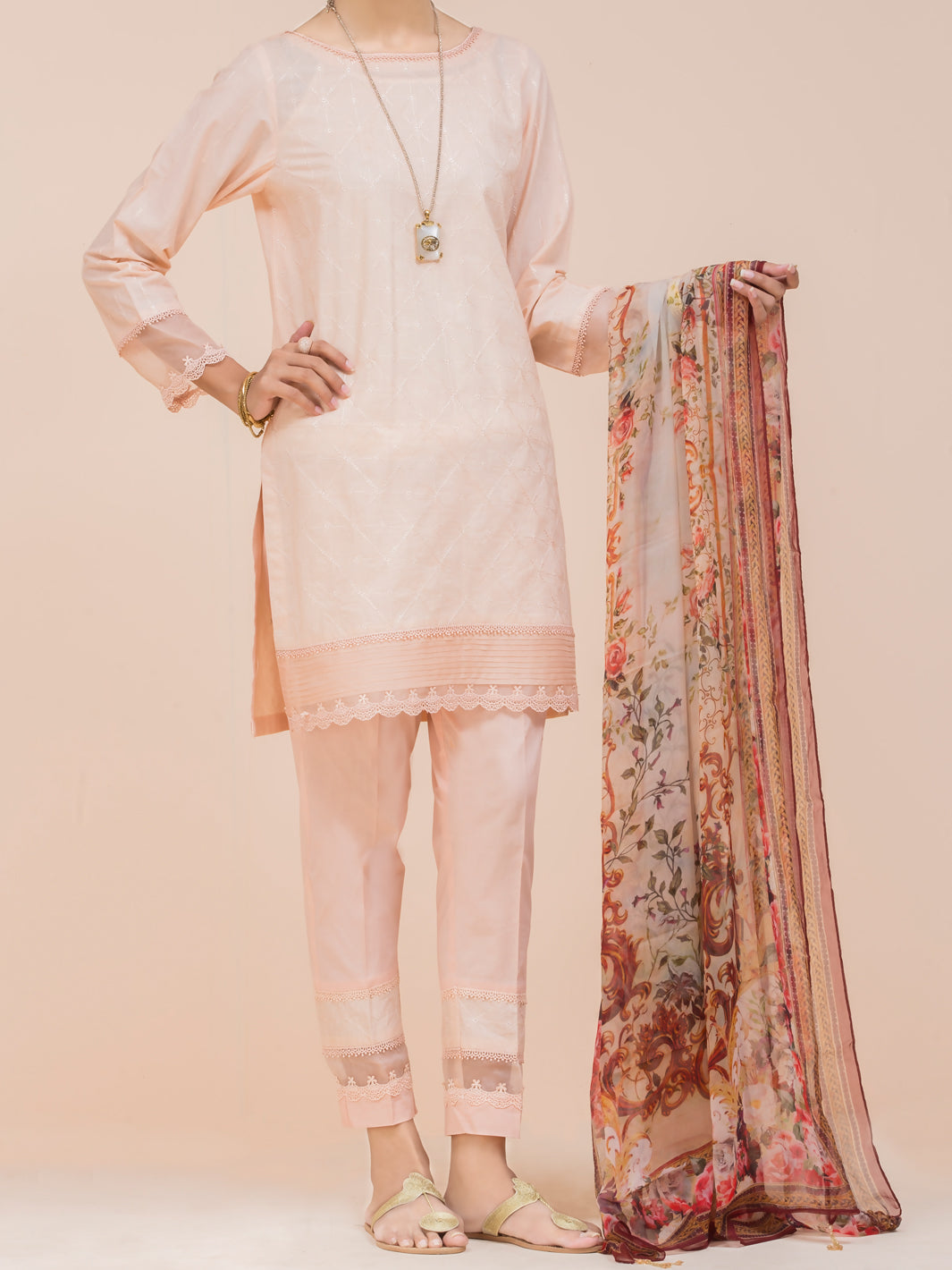 Peach Lawn 3Pc Unstitched - ALP-3PS-791