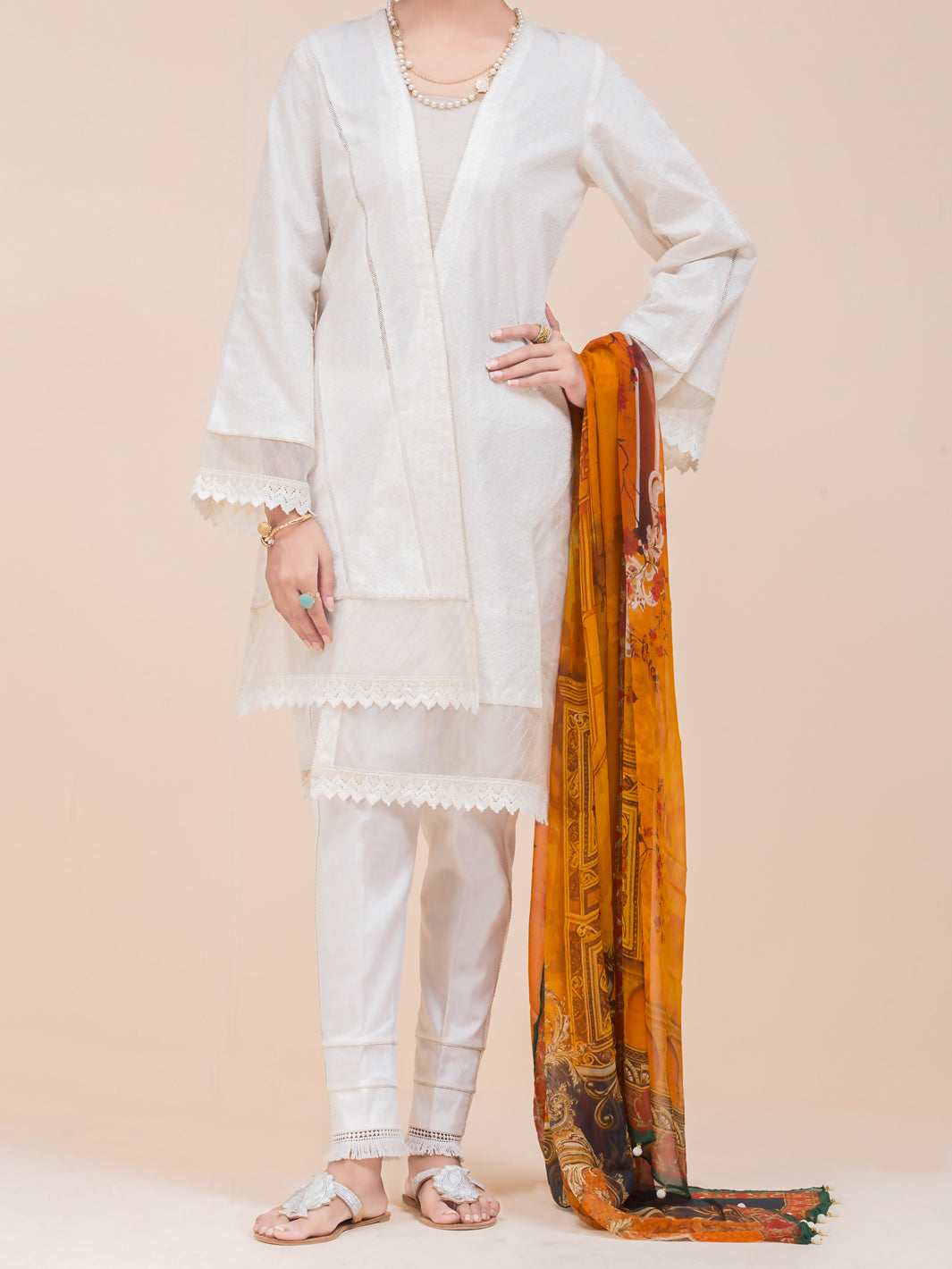 White Lawn 3 Piece Stitched - ALP-3PS-793