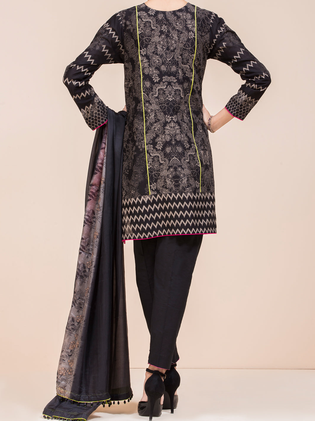 Black Lawn 3 Piece Stitched - ALP-3PS-794